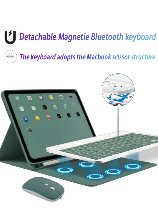 Keyboard Case For iPad Pro M4 11-Inch 2024 (5th Generation A2836 A2837 A3006), iPad Keyboard With Wrap-Around Drop-Proof Leather Shockproof Triangle Stand Built-In Pen Slot Flip Smart Wake-Up/Free 2-In-1 Screen Protector-Green - Image 2