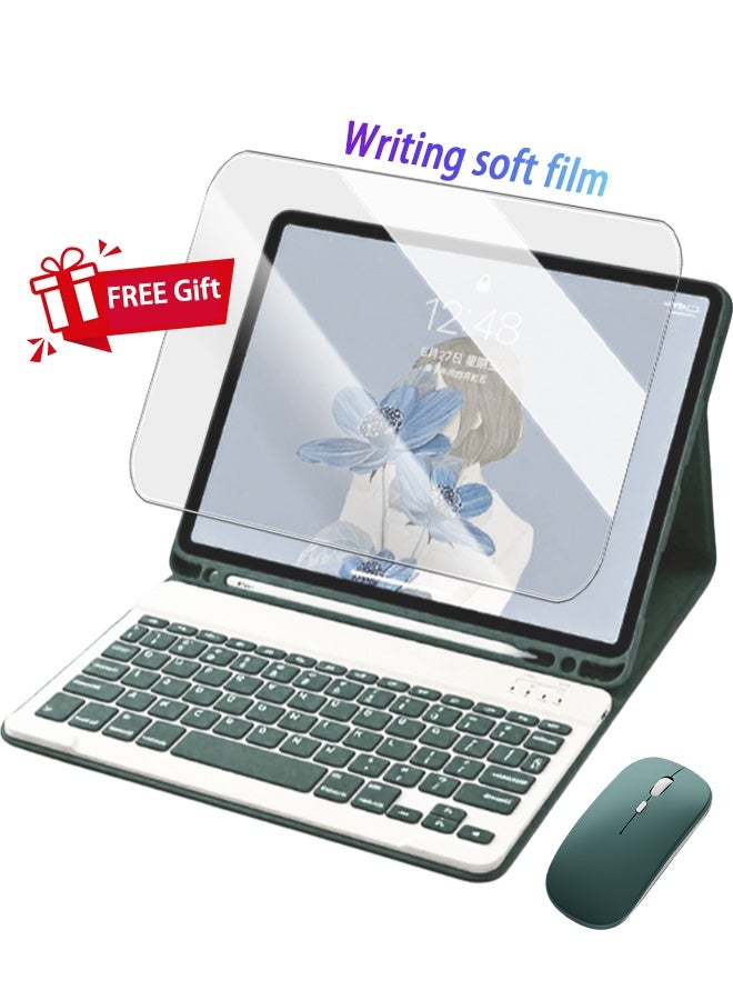 Keyboard Case For iPad Pro M4 11-Inch 2024 (5th Generation A2836 A2837 A3006), iPad Keyboard With Wrap-Around Drop-Proof Leather Shockproof Triangle Stand Built-In Pen Slot Flip Smart Wake-Up/Free 2-In-1 Screen Protector-Green - Image 3