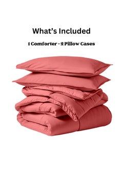 Home of linens Cotton - Plain - 3 Pieces Heavy Comforter Set - 2.8Kgs - Down Alternative Filling - (For Matress 100cm/120cm) - Size (180cm x 240cm) + 2 Pillow Case Covers (50cm x 70cm) - Watermelon  - Image 4