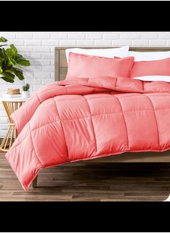 Home of linens Cotton - Plain - 3 Pieces Heavy Comforter Set - 2.8Kgs - Down Alternative Filling - (For Matress 100cm/120cm) - Size (180cm x 240cm) + 2 Pillow Case Covers (50cm x 70cm) - Watermelon  - Image 1