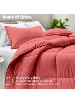 Home of linens Cotton - Plain - 3 Pieces Heavy Comforter Set - 2.8Kgs - Down Alternative Filling - (For Matress 100cm/120cm) - Size (180cm x 240cm) + 2 Pillow Case Covers (50cm x 70cm) - Watermelon  - Image 2