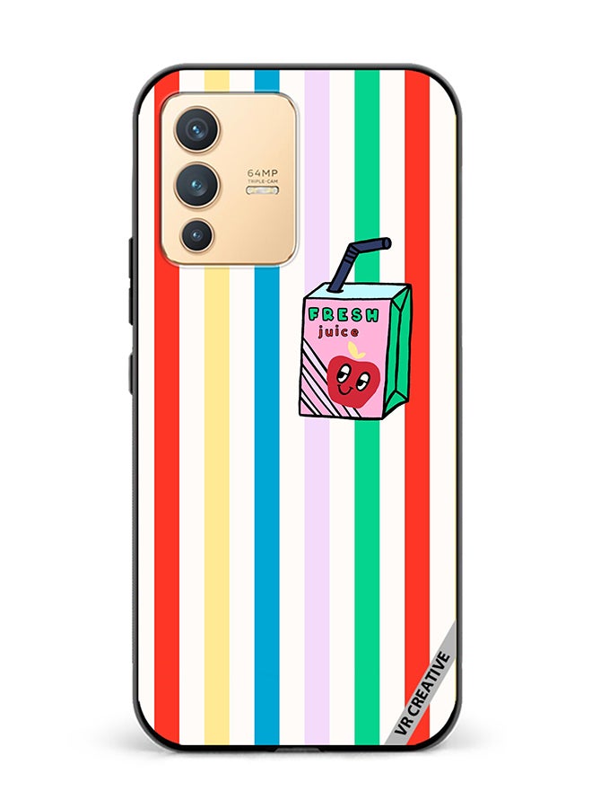 VR CREATIVE Protective Case Cover For Vivo V23 5G Summer Stripe Fresh Juice Apple Fruit Design Multicolour - Image 1