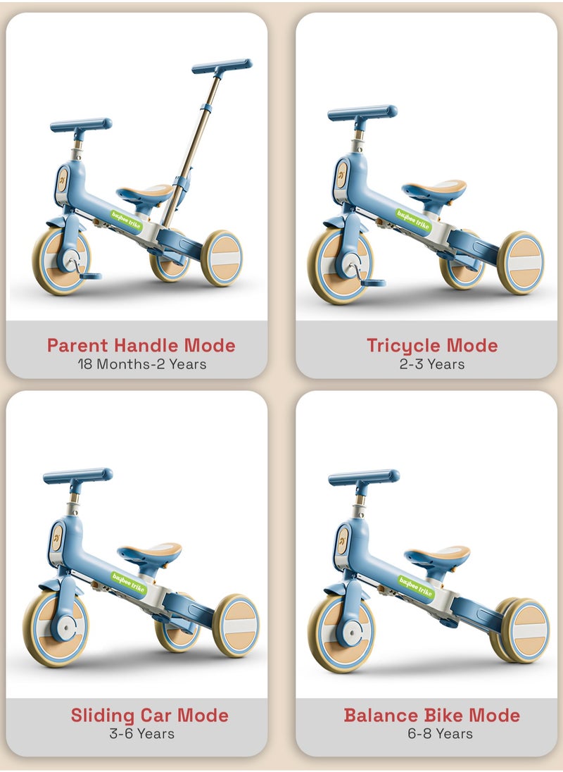 BAYBEE - Novak 4 in 1 Convertible Baby Tricycle for Kids, Baby Kids Cycle with 3 Height Adjustable Parental Handle, Balance Bike & Bicycle Mode | Foldable Kids Tricycle Cycle for Kids 1.5 to 5 Years Blue - Image 1