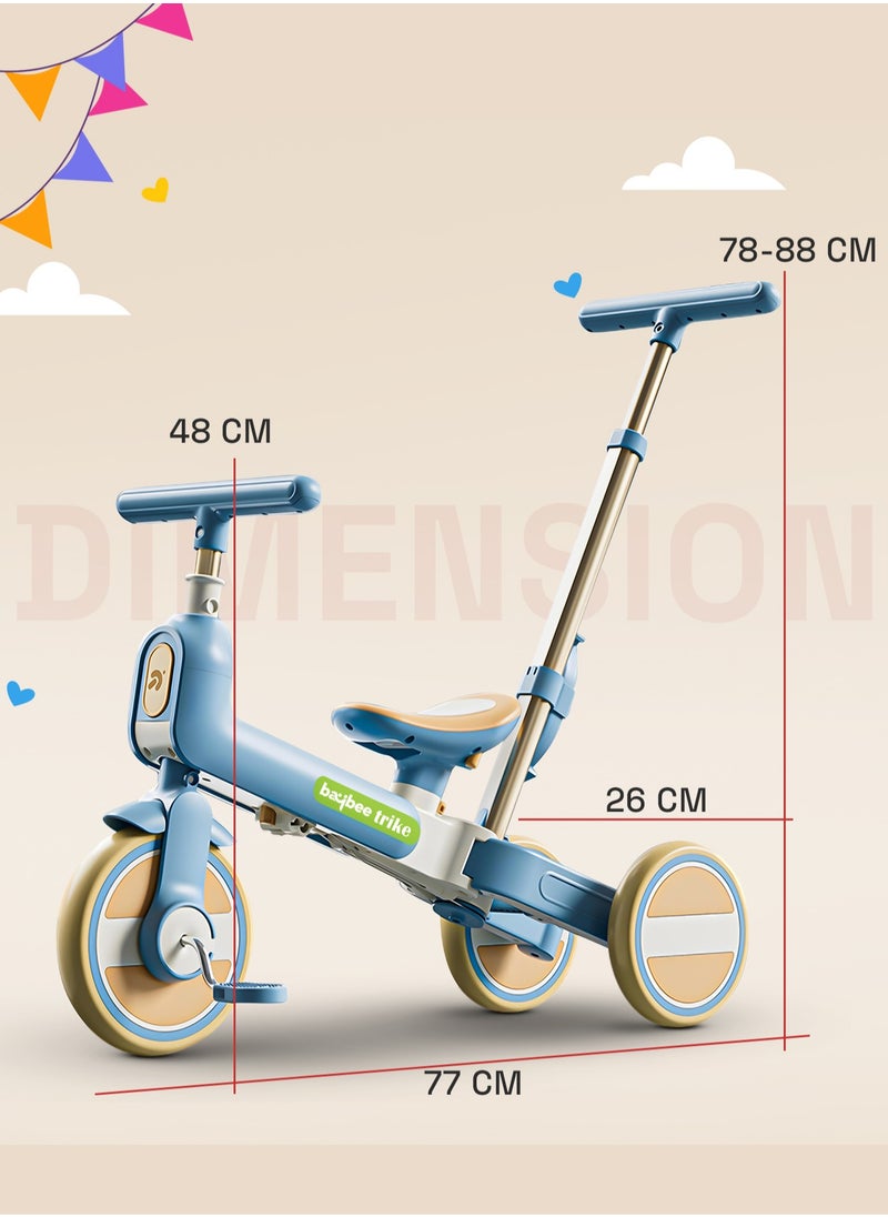 BAYBEE - Novak 4 in 1 Convertible Baby Tricycle for Kids, Baby Kids Cycle with 3 Height Adjustable Parental Handle, Balance Bike & Bicycle Mode | Foldable Kids Tricycle Cycle for Kids 1.5 to 5 Years Blue - Image 1