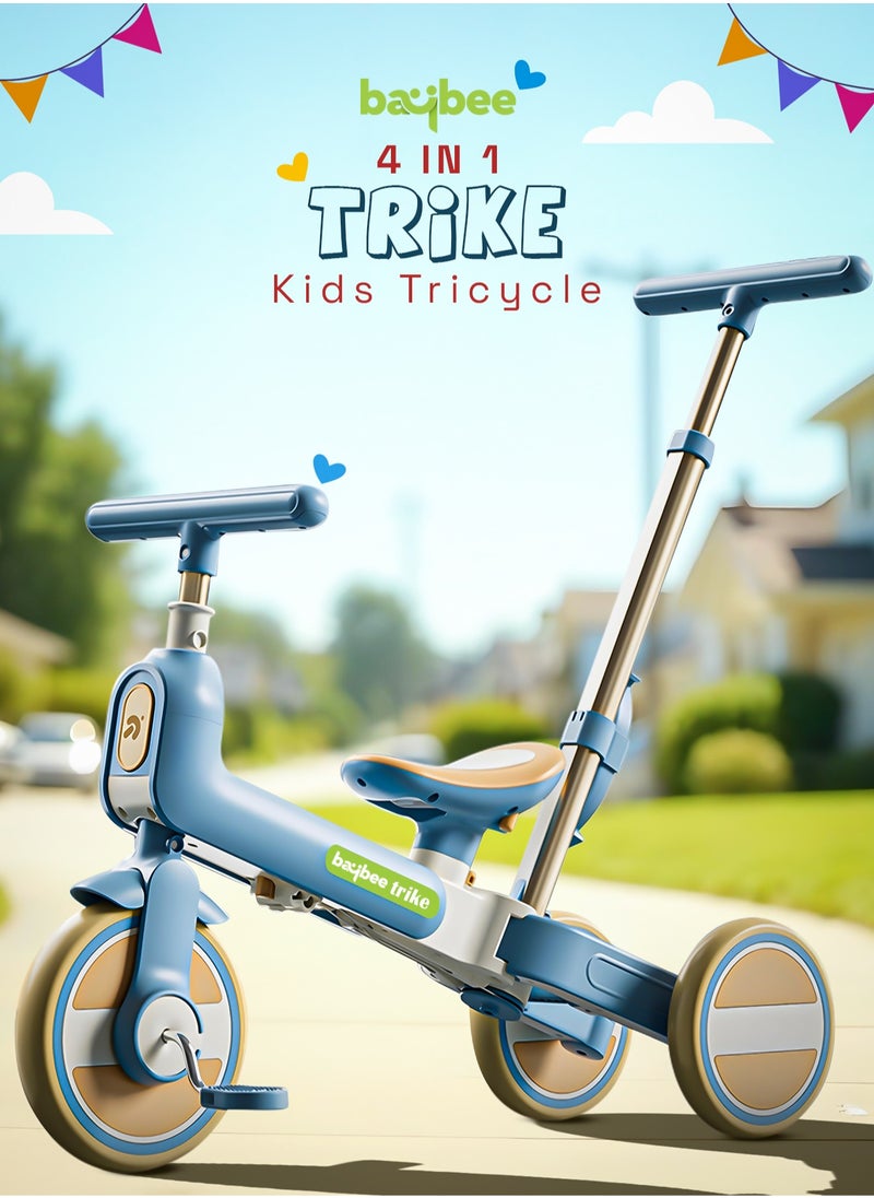 BAYBEE - Novak 4 in 1 Convertible Baby Tricycle for Kids, Baby Kids Cycle with 3 Height Adjustable Parental Handle, Balance Bike & Bicycle Mode | Foldable Kids Tricycle Cycle for Kids 1.5 to 5 Years Blue - Image 1