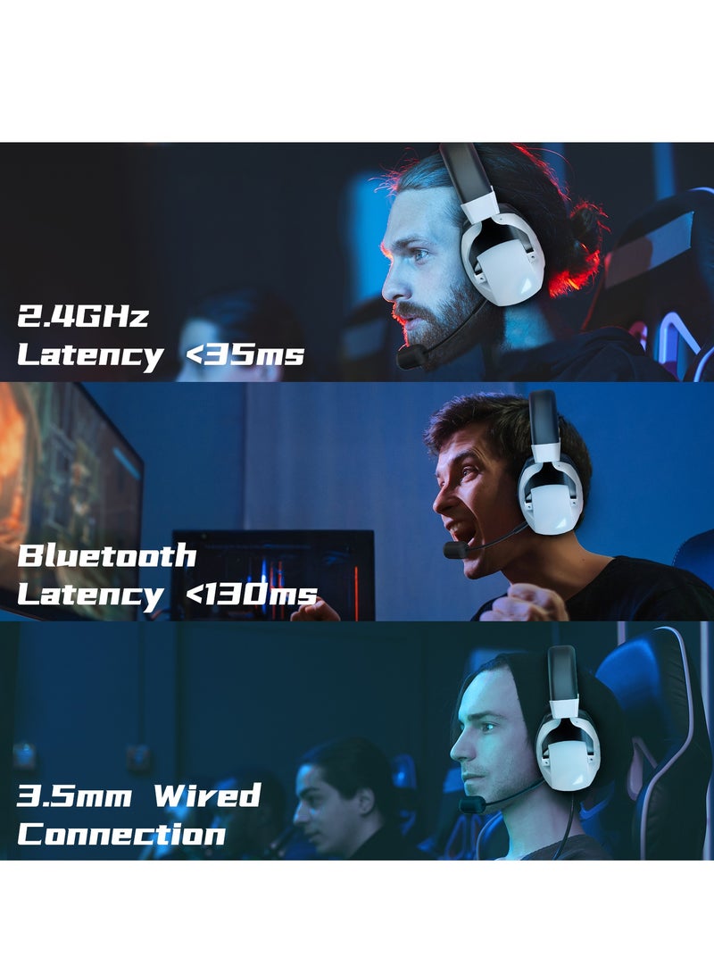 MOTMOOK Gaming Headset Wireless Tri-Mode Headset Bluetooth/2.4G for PC/Xbox/PS5/PS4/Switch/Tablet/Mobile, Ultra Low Latency Wireless Gamer Headphone with Microphone Phantom color RGB light effect  - Image 2