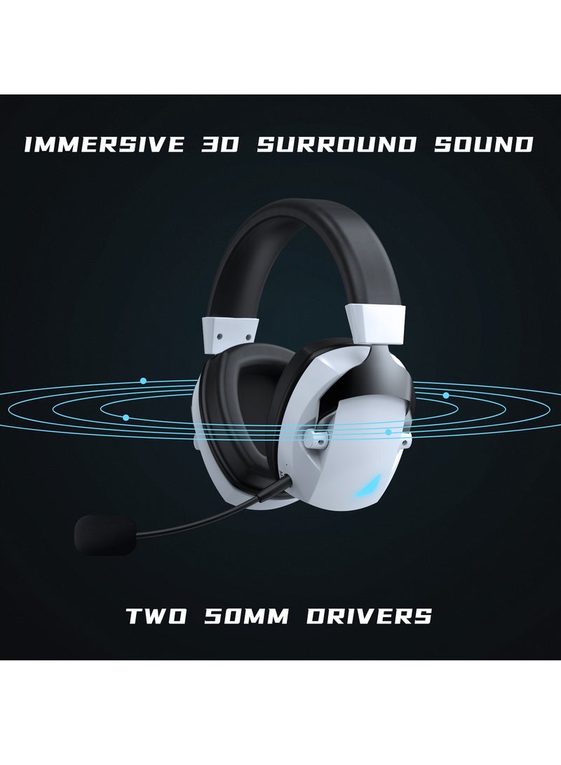 MOTMOOK Gaming Headset Wireless Tri-Mode Headset Bluetooth/2.4G for PC/Xbox/PS5/PS4/Switch/Tablet/Mobile, Ultra Low Latency Wireless Gamer Headphone with Microphone Phantom color RGB light effect  - Image 3