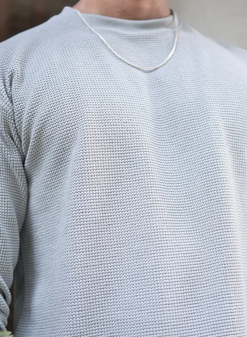 Maniac  Maniac Mens Solid Textured Round Neck Full Sleeve Light Grey Cotton Sweatshirt for Men | Best Price UAE
