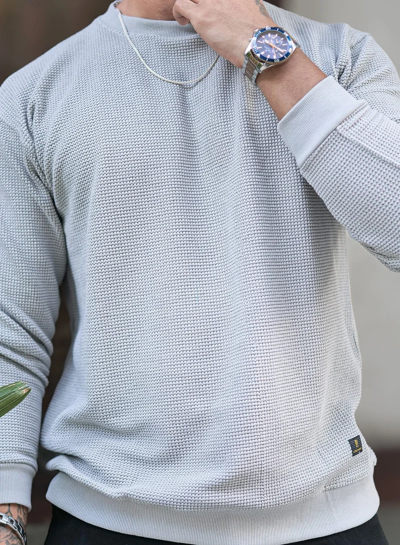 Maniac  Maniac Mens Solid Textured Round Neck Full Sleeve Light Grey Cotton Sweatshirt for Men | Best Price UAE