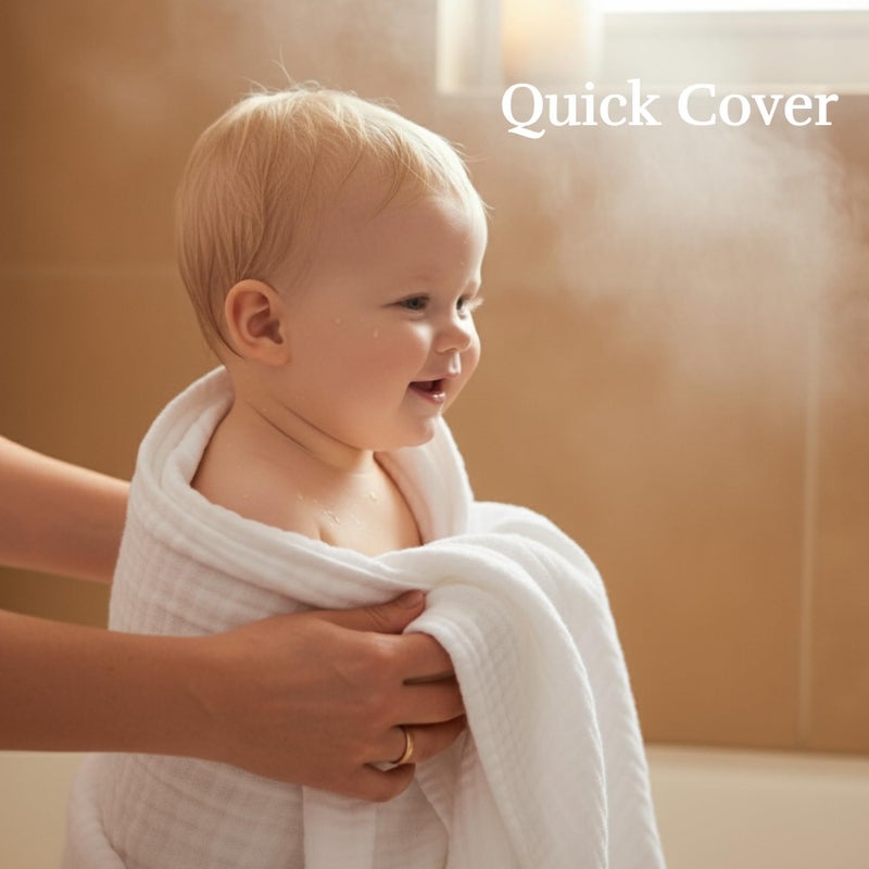 HardNok Muslin Baby Bath Towel Set - 100% Organic Cotton 5-Piece Set (2 Large Hooded Towels & 3 Washcloths), 6 Layer Absorbent Gauze, Perfect Newborn (Blue Stripe) - Image 4