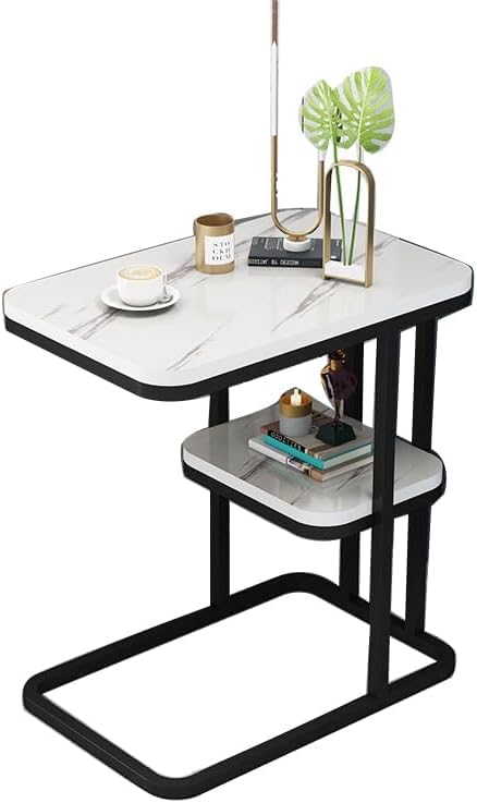 KEYOZA Metal Side Table UShaped End Table Multipupose Coffee Table with Marble Texture Look Small Sofa Table Bedside Table for Bedroom Living Room or Office Black - Image 2