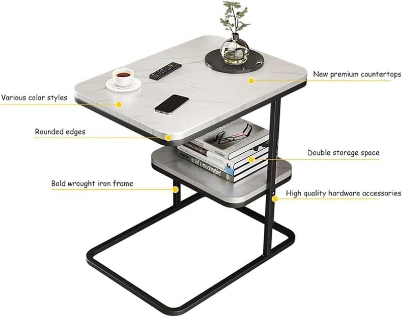 KEYOZA Metal Side Table UShaped End Table Multipupose Coffee Table with Marble Texture Look Small Sofa Table Bedside Table for Bedroom Living Room or Office Black - Image 4