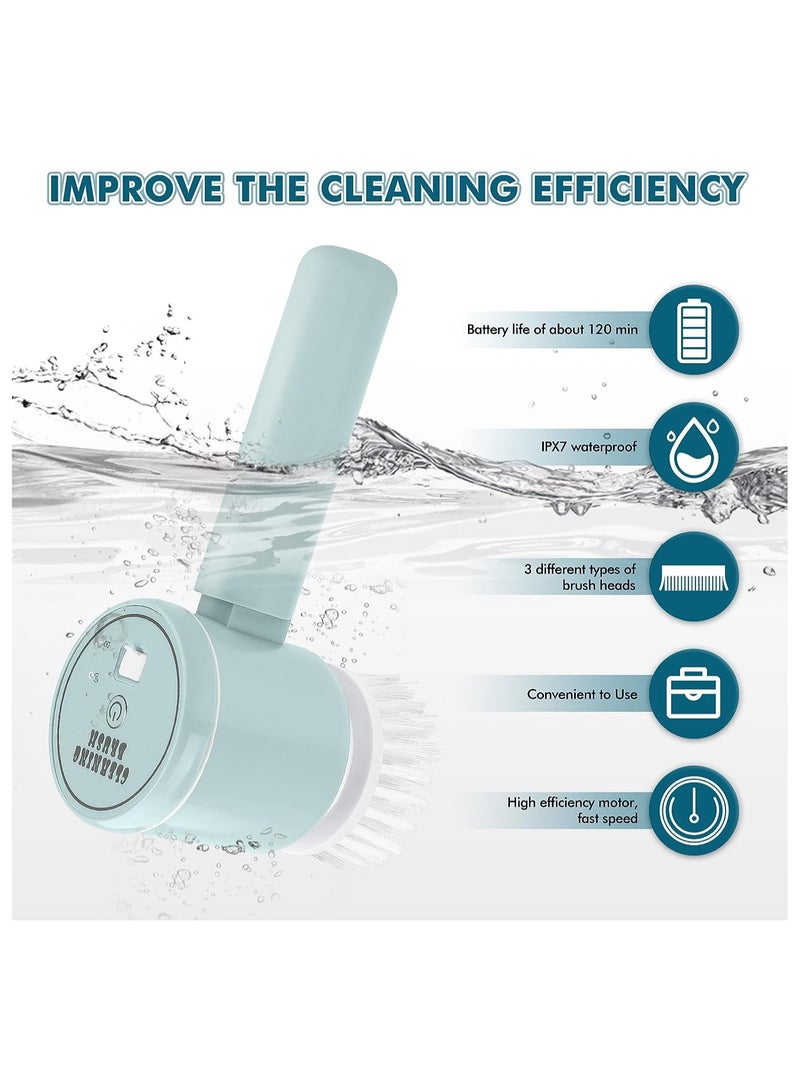SYOSI Electric Cleaning Brush, Foldable Handheld Spin Scrubber, Powerful kitchen Cleaning Brush, Two Speed Adjustable with 3 Brush Heads, for Cleaning Kitchen, Shower, Bathroom, Sink - Image 2