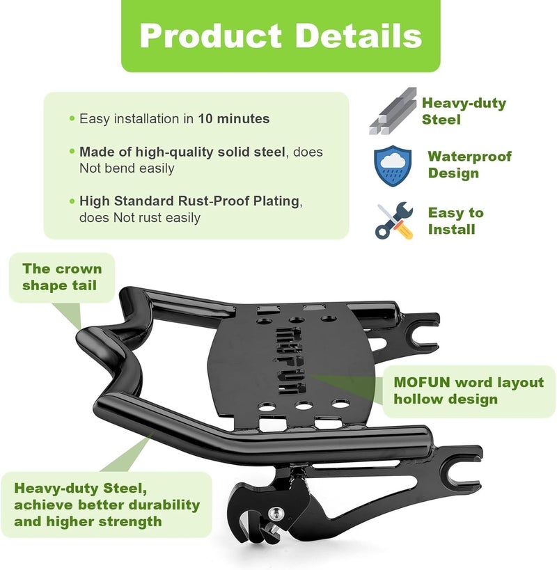 Mofun Luggage Rack Rear Grab Handles Bracket Kit Black for Harley Touring 2009-2024 - Image 2