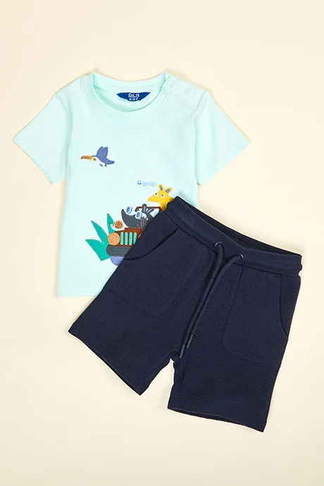أر أند بي Printed T-Shirt and Shorts Set