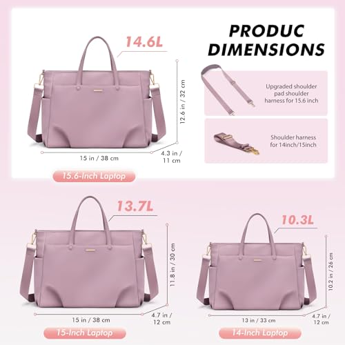GOLF SUPAGS Laptop Tote Bag 14 Inch, Computer Shoulder Bag Large Work Tote Bag for Women, Laptop Carrying Case Stylish Handbag for Business Travel (Pinkish Purple) - Image 5