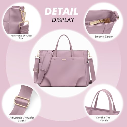 GOLF SUPAGS Laptop Tote Bag 14 Inch, Computer Shoulder Bag Large Work Tote Bag for Women, Laptop Carrying Case Stylish Handbag for Business Travel (Pinkish Purple) - Image 3