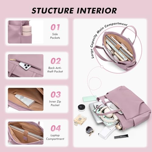 GOLF SUPAGS Laptop Tote Bag 14 Inch, Computer Shoulder Bag Large Work Tote Bag for Women, Laptop Carrying Case Stylish Handbag for Business Travel (Pinkish Purple) - Image 2