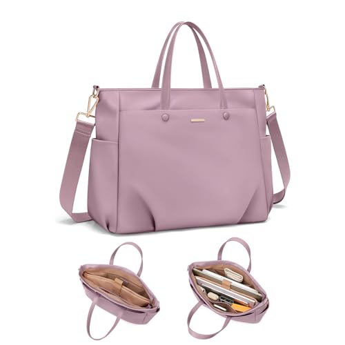 GOLF SUPAGS Laptop Tote Bag 14 Inch, Computer Shoulder Bag Large Work Tote Bag for Women, Laptop Carrying Case Stylish Handbag for Business Travel (Pinkish Purple) - Image 1