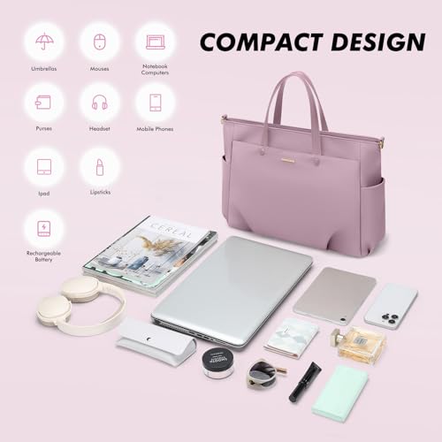 GOLF SUPAGS Laptop Tote Bag 14 Inch, Computer Shoulder Bag Large Work Tote Bag for Women, Laptop Carrying Case Stylish Handbag for Business Travel (Pinkish Purple) - Image 4
