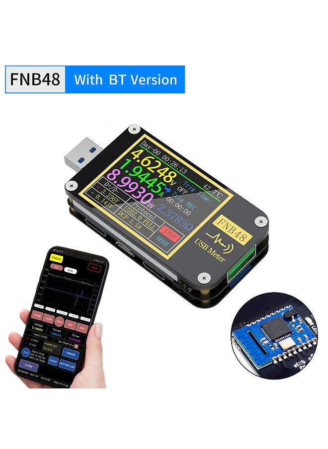 Generic - FNIRSI FNB48S 1.77 Inch Display Screen Voltmeter Ammeter Current Multifunction Mobilephone Quick Recharging Tester With BT Function 9 Languange Changing Protocol Capacity Test Tool - Image 1