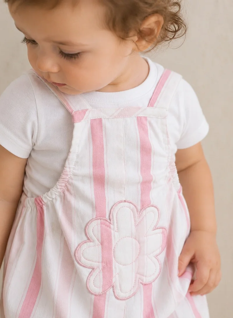 Victor And Jane  Infant Girls Bodysuit & Stripe Dungaree Romper Set with Flower Appliqué for Women | Best Price UAE