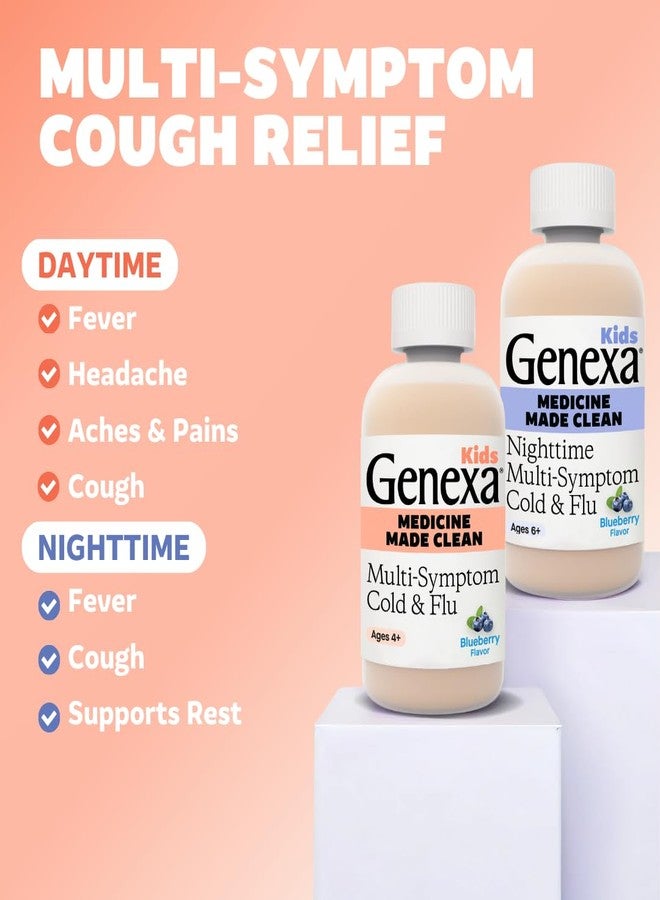 Genexa Kids' Clean Cold & Flu Relief Day/Night Multi-Symptom, Dye Free, 0% Artificial Additives, Children's Liquid Pain, Fever & Cough Medicine, Ages 4-11, Organic Blueberry Flavor, 8 fl oz (2 Pack) - Image 4