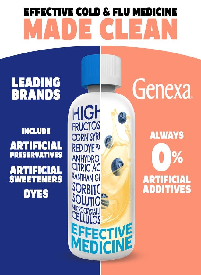 Genexa Kids' Clean Cold & Flu Relief Day/Night Multi-Symptom, Dye Free, 0% Artificial Additives, Children's Liquid Pain, Fever & Cough Medicine, Ages 4-11, Organic Blueberry Flavor, 8 fl oz (2 Pack) - Image 2