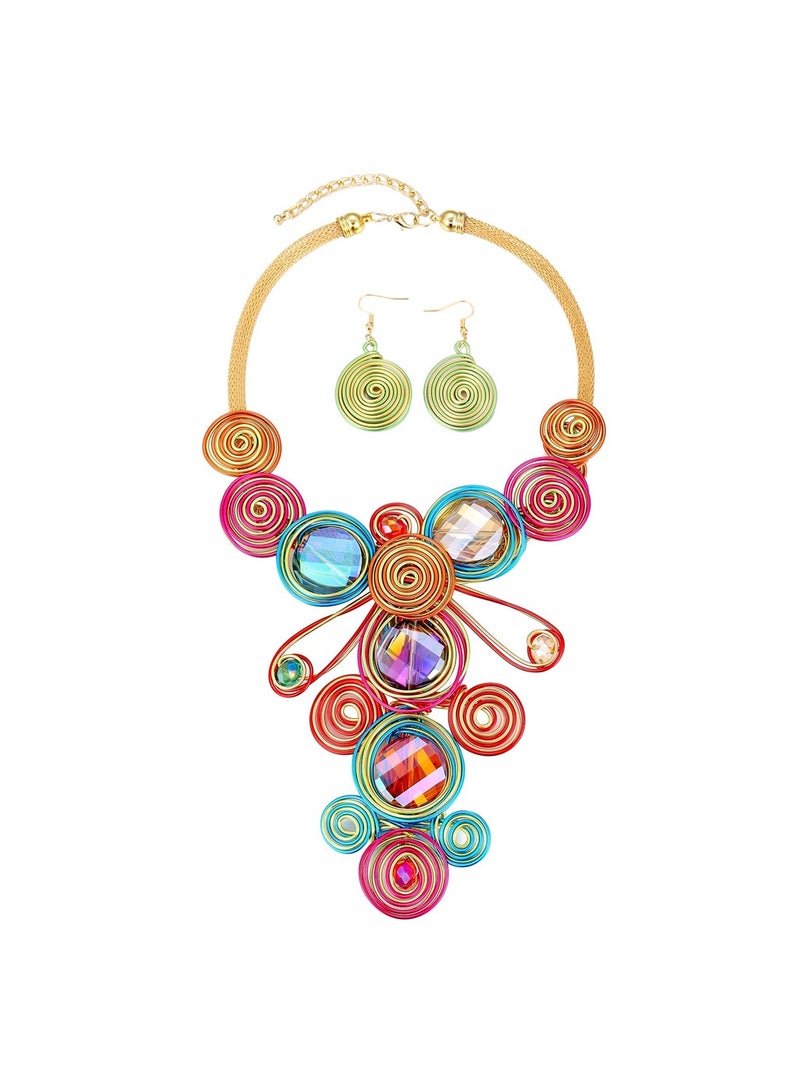 SYOSI Statement Chunky African Choker Necklace for Women, Colorful Crystal Big Rhinestone Bib Necklace Fashion Tribal Style Costume Jewelry Earring Sets Handmade, Vintage Style Necklace  - Image 1