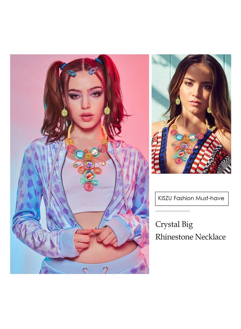 SYOSI Statement Chunky African Choker Necklace for Women, Colorful Crystal Big Rhinestone Bib Necklace Fashion Tribal Style Costume Jewelry Earring Sets Handmade, Vintage Style Necklace  - Image 3