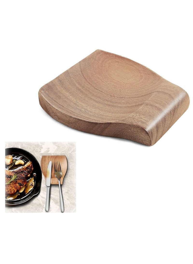Wooden Spoon Rest For Kitchen Counter, 4.7×4.5 Inch, Natural Acacia Wood Spoon Holder For Stove Top or Counter Top, Great for Placing Kitchen Utensils, Ladle, cooking spoons, Spatula, Tongs & More