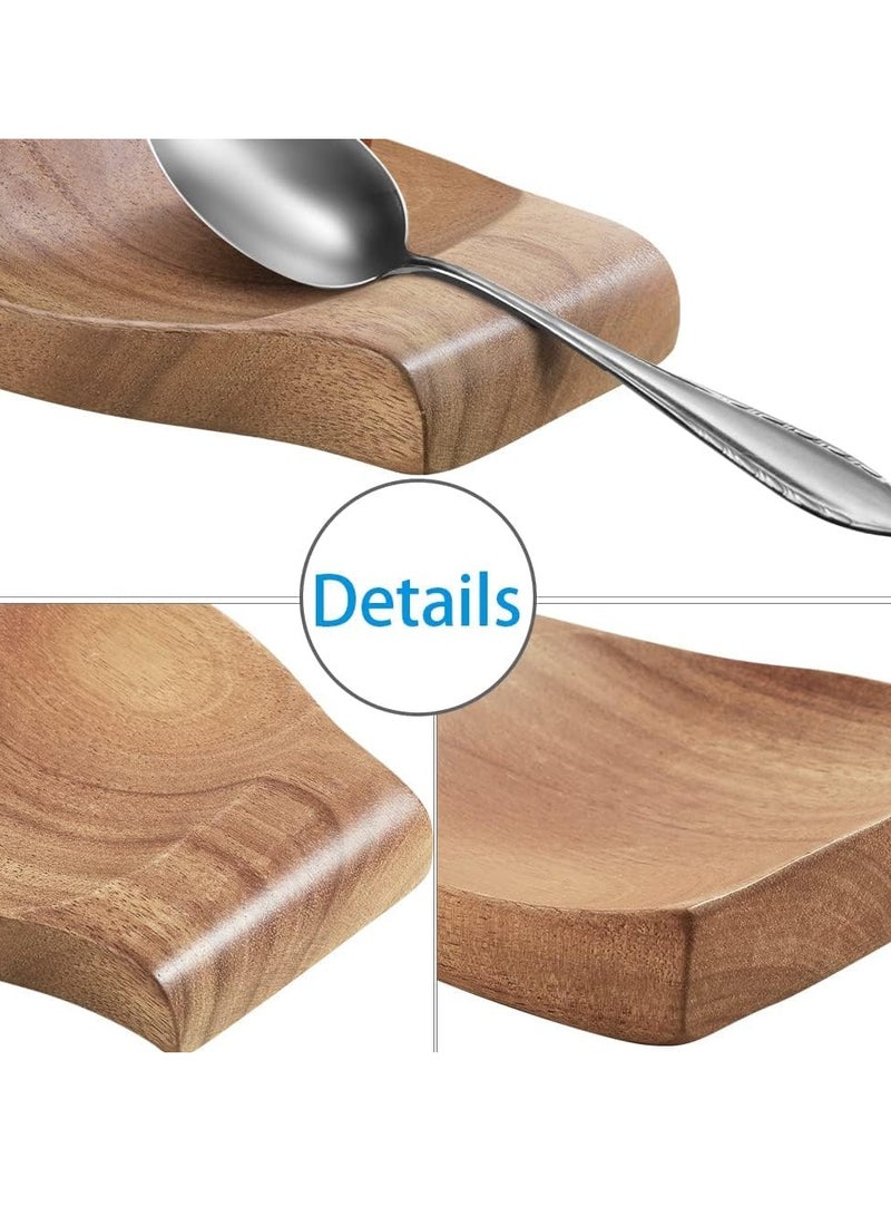 Wooden Spoon Rest For Kitchen Counter, 4.7×4.5 Inch, Natural Acacia Wood Spoon Holder For Stove Top or Counter Top, Great for Placing Kitchen Utensils, Ladle, cooking spoons, Spatula, Tongs & More
