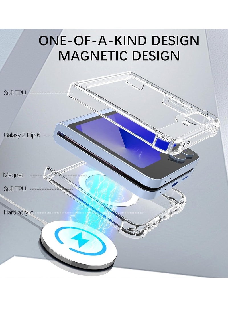 حومة جراب Samsung Galaxy Z Flip 6 متوافق مع MagSafe، جراب مغناطيسي شفاف مقاوم للصدمات ومقاوم للاصفرار لهاتف Galaxy Z Flip 6 5G - Image 2
