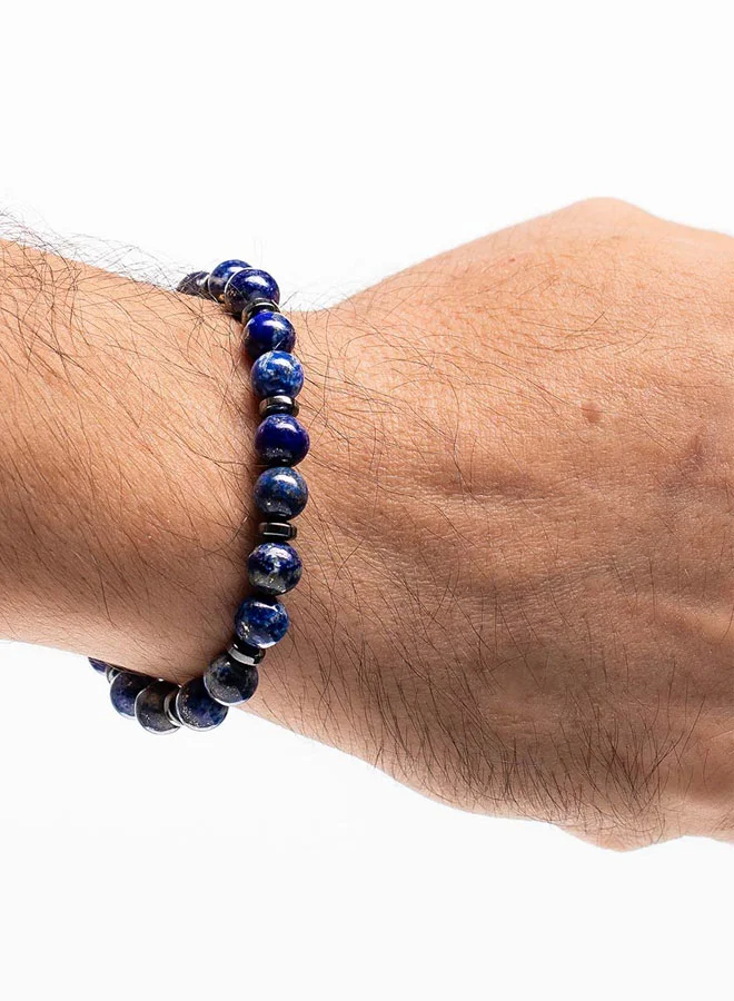 كريسوستوموس Handmade Beaded Bracelet for Men with Blue Agate and Hematite Rings