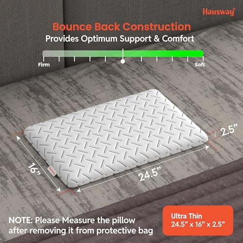 HAUSWAY Ventilated Cooling Gel Memory Foam Pillow Ultra-Thin Size - 2.5 Inch Thick, with Removable Washable Cover - Pack of 1 - Image 3