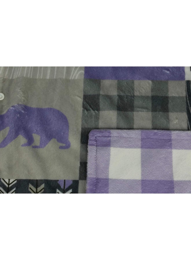 Dear Baby Gear Deluxe Reversible Car Seat Canopy, Custom Minky Print, Adventure Little Lady Faux Quilt Lavender and Lavender Lumberjack Plaid - Image 4