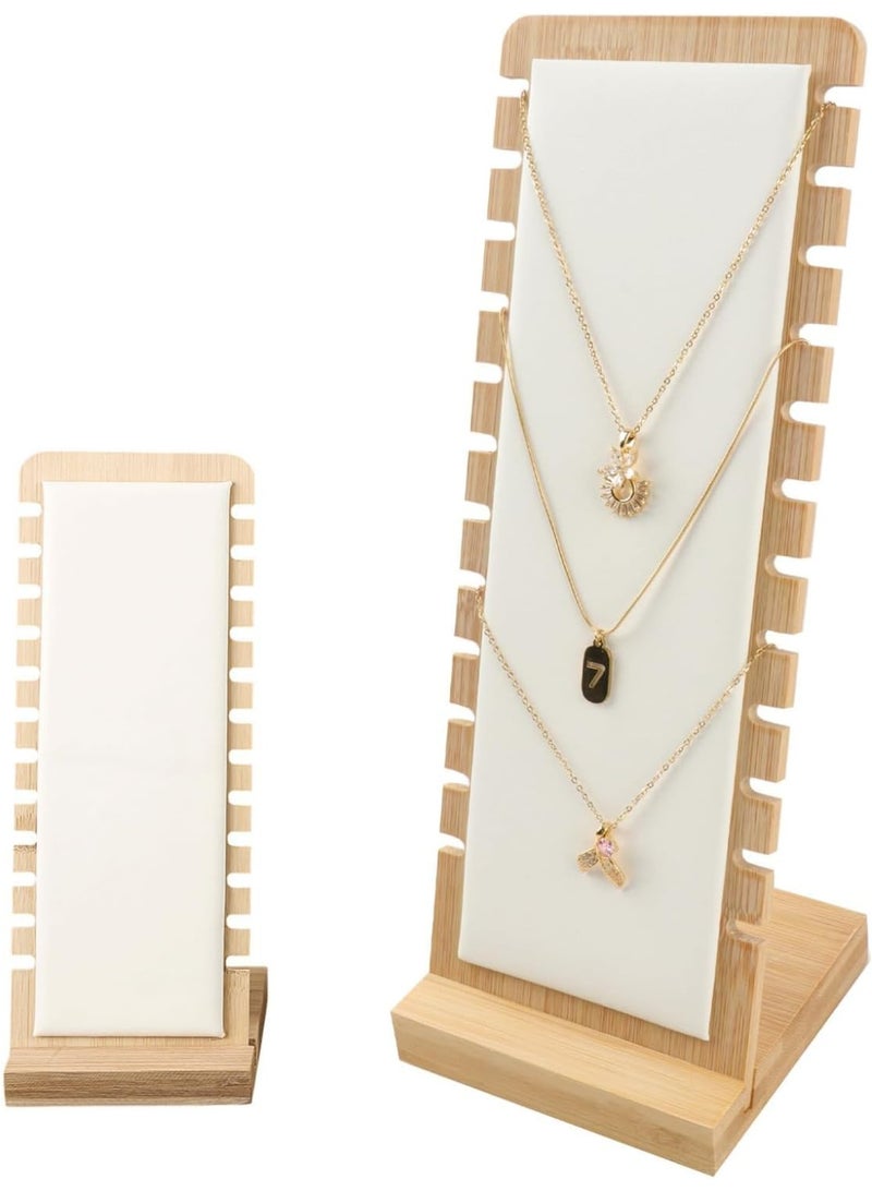 12 Slots Wooden Necklace Jewelry Display Stand with Soft Leather Mat, Detachable Base Necklace Holder for Jewelry Display, Retail Store, Exhibition & Home Organizer - White - Image 1