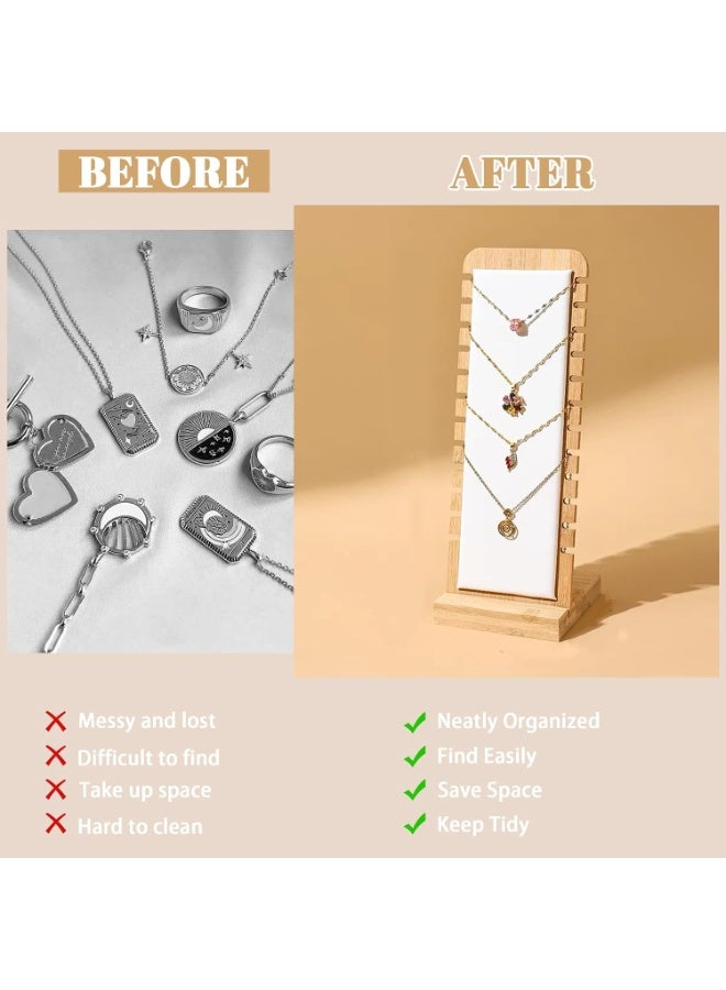 12 Slots Wooden Necklace Jewelry Display Stand with Soft Leather Mat, Detachable Base Necklace Holder for Jewelry Display, Retail Store, Exhibition & Home Organizer - White - Image 2