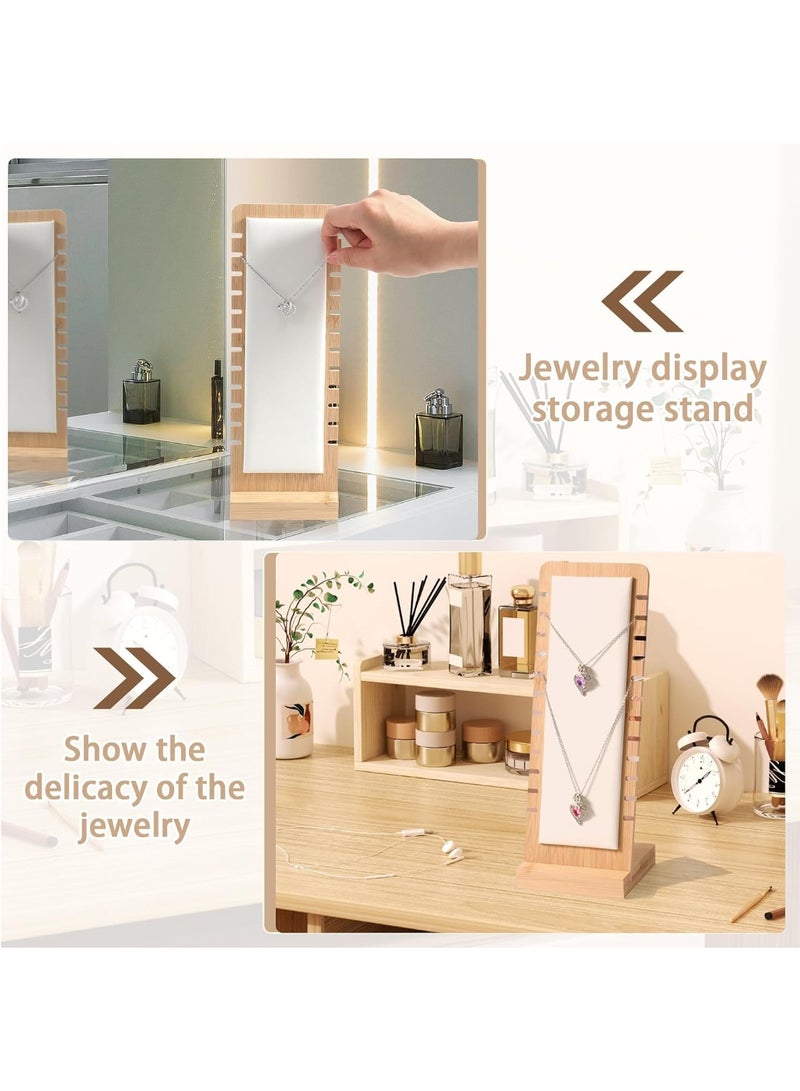 12 Slots Wooden Necklace Jewelry Display Stand with Soft Leather Mat, Detachable Base Necklace Holder for Jewelry Display, Retail Store, Exhibition & Home Organizer - White - Image 4