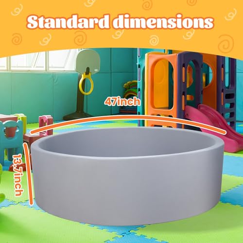 FUBOTRAD Ball Pit for Balls 472 x 137 Round Foam Ball Pits for Kids Toddlers Soft Play Equipment Balls NOT Included Light Gray - Image 5