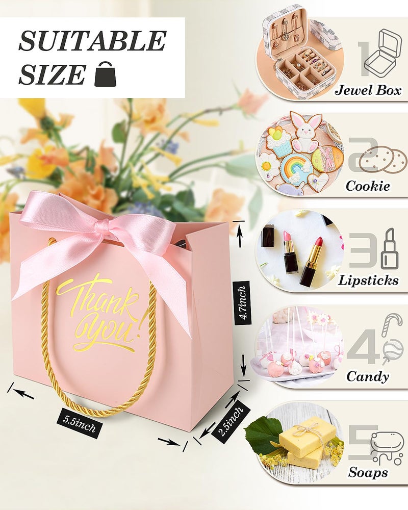 EQOREIIN 60 Pack Small Thank You Gift Bags with Handles 5.5 x 2.4 x 4.7 Inches Gift Bags with Bow Ribbon Party Favor Bags Paper Gift Bags Bulk for Baby Shower, Wedding, Party Favor, Birthday, - Image 2