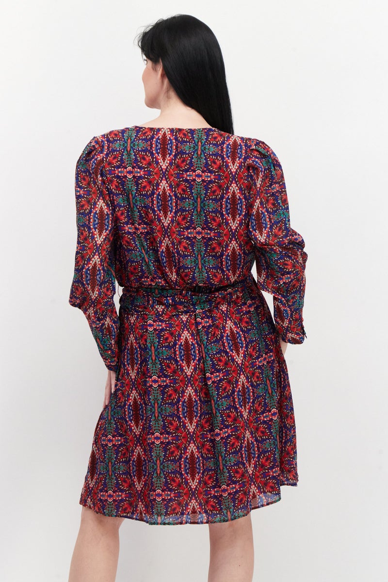 promod Women Abstract Print Midi Dress, Blue Combo - Image 2