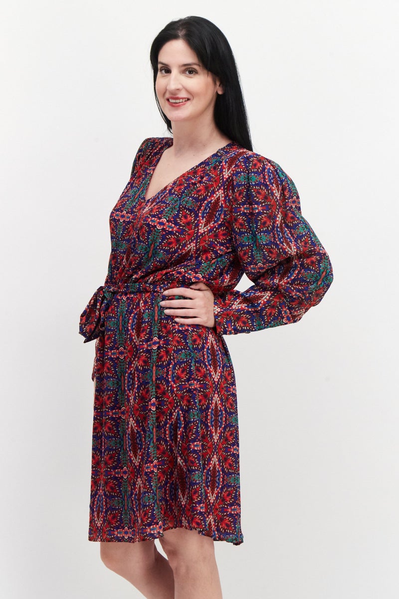 promod Women Abstract Print Midi Dress, Blue Combo - Image 4