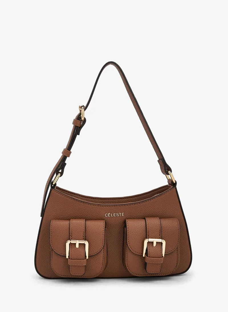 سيليست Textured Shoulder Bag With Zip Closure