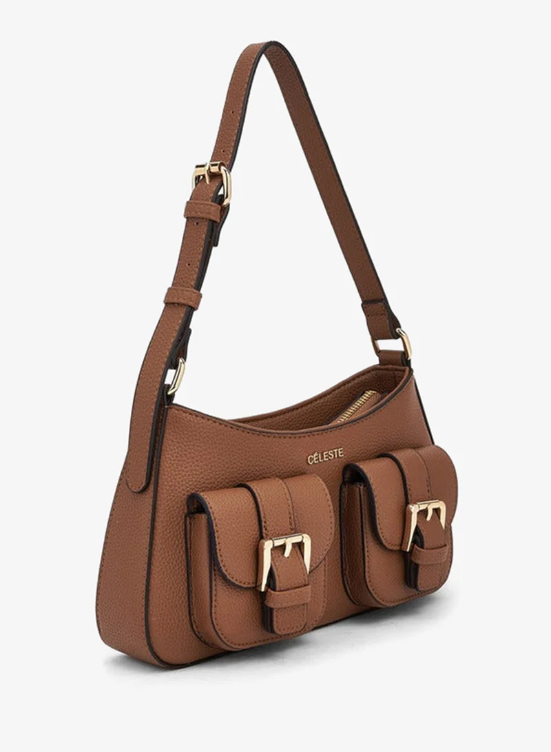 سيليست Textured Shoulder Bag With Zip Closure