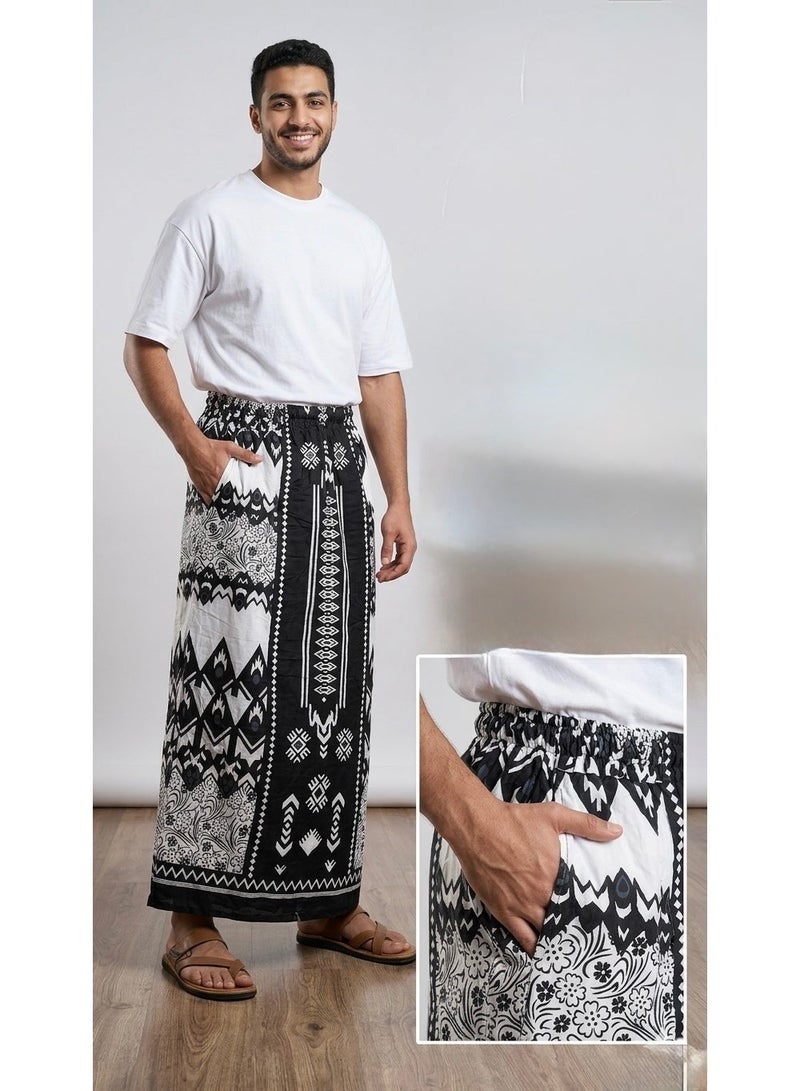 Men's Elastic Waist Towel Wrap with Side Pocket Comfortable Summer Sarong for Home Sleep Athletes Prayer Times Daily Use - Image 3