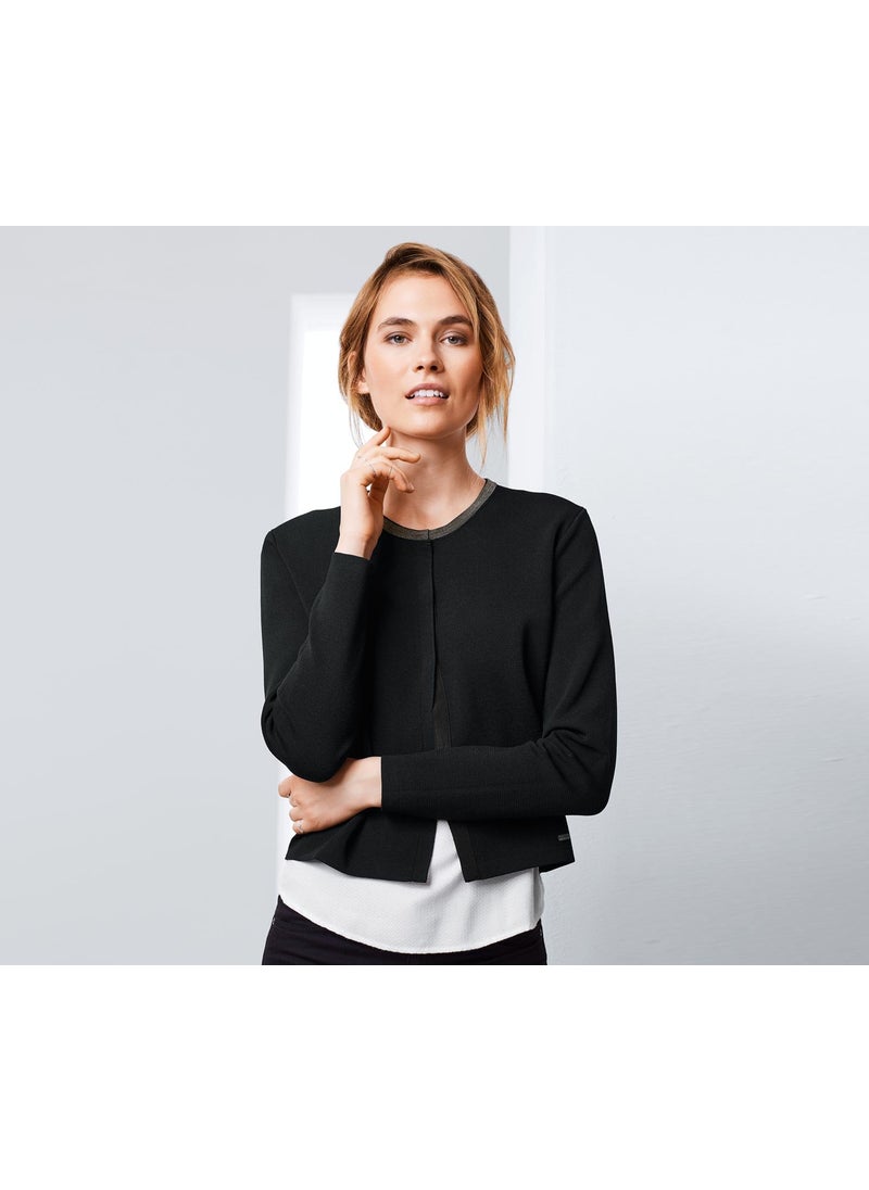 Tchibo Women Split Neck Plain Cardigan, Black  - Image 1