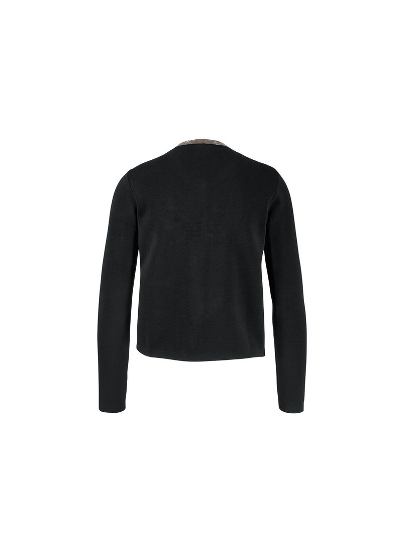 Tchibo Women Split Neck Plain Cardigan, Black  - Image 3