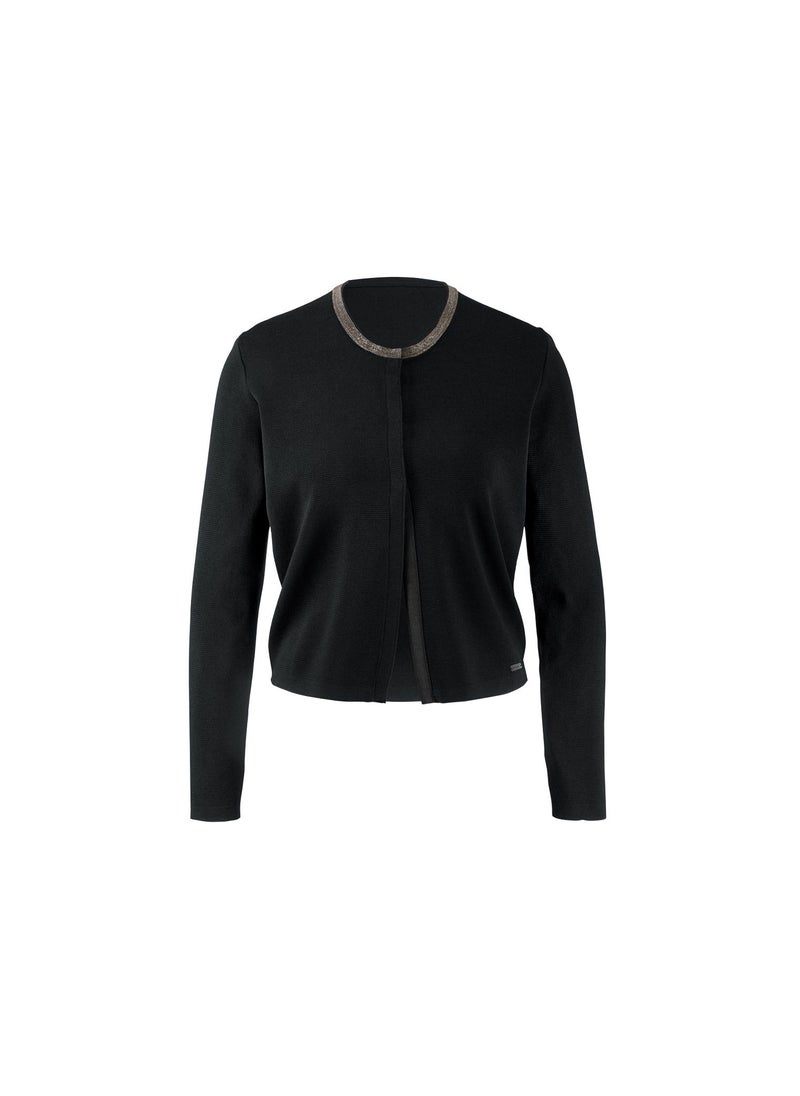 Tchibo Women Split Neck Plain Cardigan, Black  - Image 2