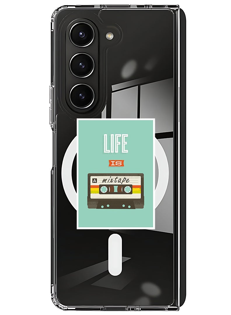 Theodor Magnetic Case for Samsung Galaxy Z Fold 6 Compatible with MagSafe Wireless Charging, Shockproof Phone Bumper Cover Life is a Mixtape - Image 1